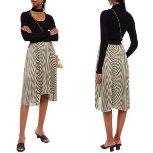Maje Jungla Asymmetrical Metallic Pleated Midi Skirt